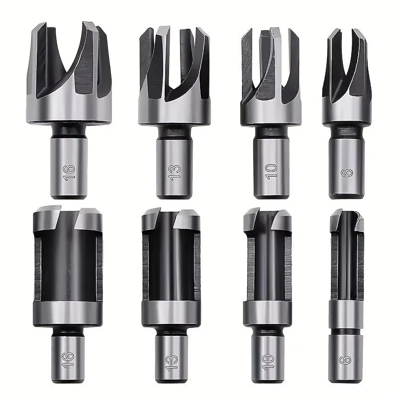 

4pc round Handle Barrel/claw Type Wooden Plug Drill Woodworking Hole Opener Reaming Drill Bit Removal Tool Cutting Tool Set 1 so