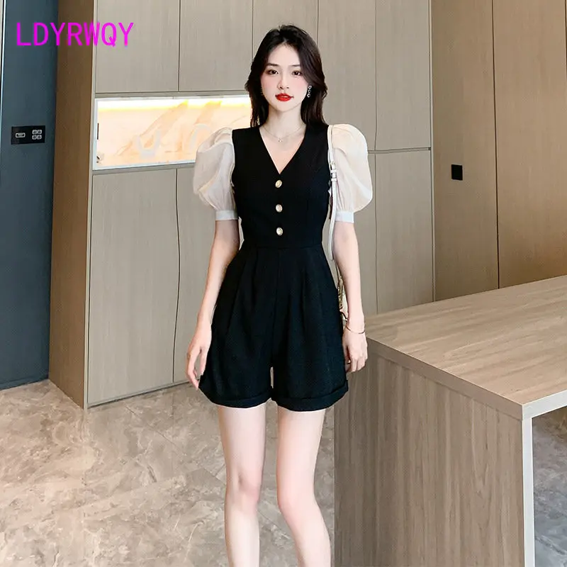 Jumpsuit 2023 Summer New Celebrity Bubble Sleeves Temperament Wrapped Waist Slim One Piece