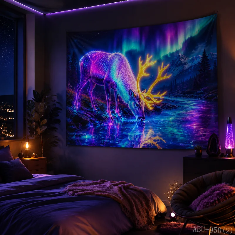 VIKAMA Snow Mountain Deer Starry Sky Christmas Tapestry High Definition Background Cloth Holiday Atmosphere Room Decoration