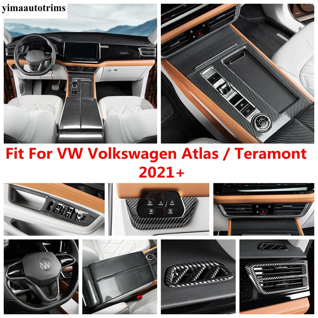 

For VW Volkswagen Atlas / Teramont 2021 2022 Window Lift Head Light Wheel Gear Panel AC Air Cover Trim Carbon Fiber Accessories