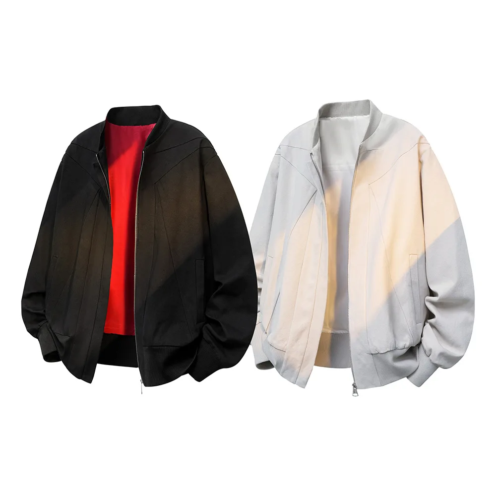 

Casual Waed Men's Jaet Autumn Faion Stand Collar Deconstructed Design Trendy Outerwear Loose Fit Ribbed Hem Patchwork