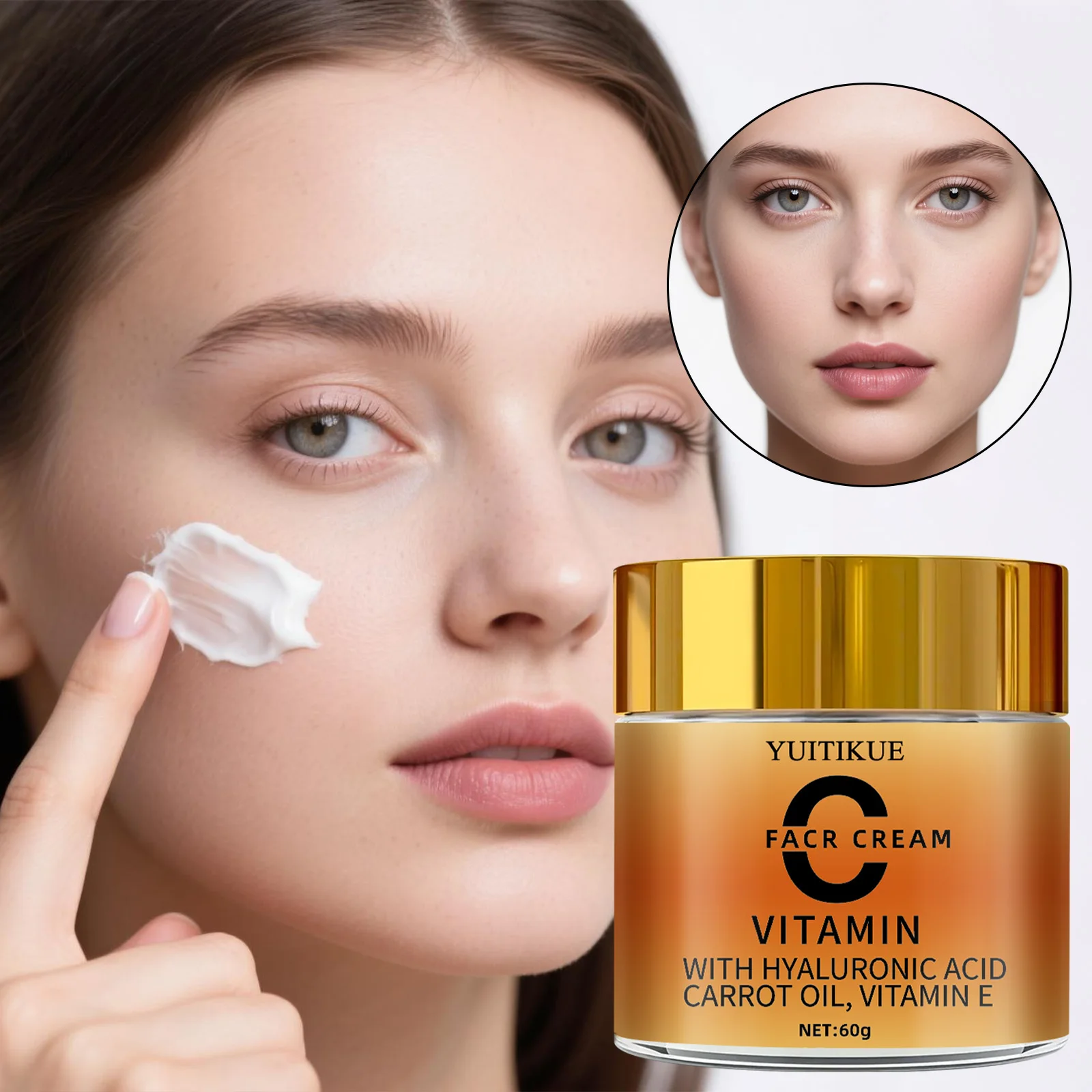 كريم الوجه YUITIKUE 60 جرام - فيتامين C، حمض الهيالورونيك وزيت الجزر، الترطيب العميق، ينعم ويضيء البشرة #2
