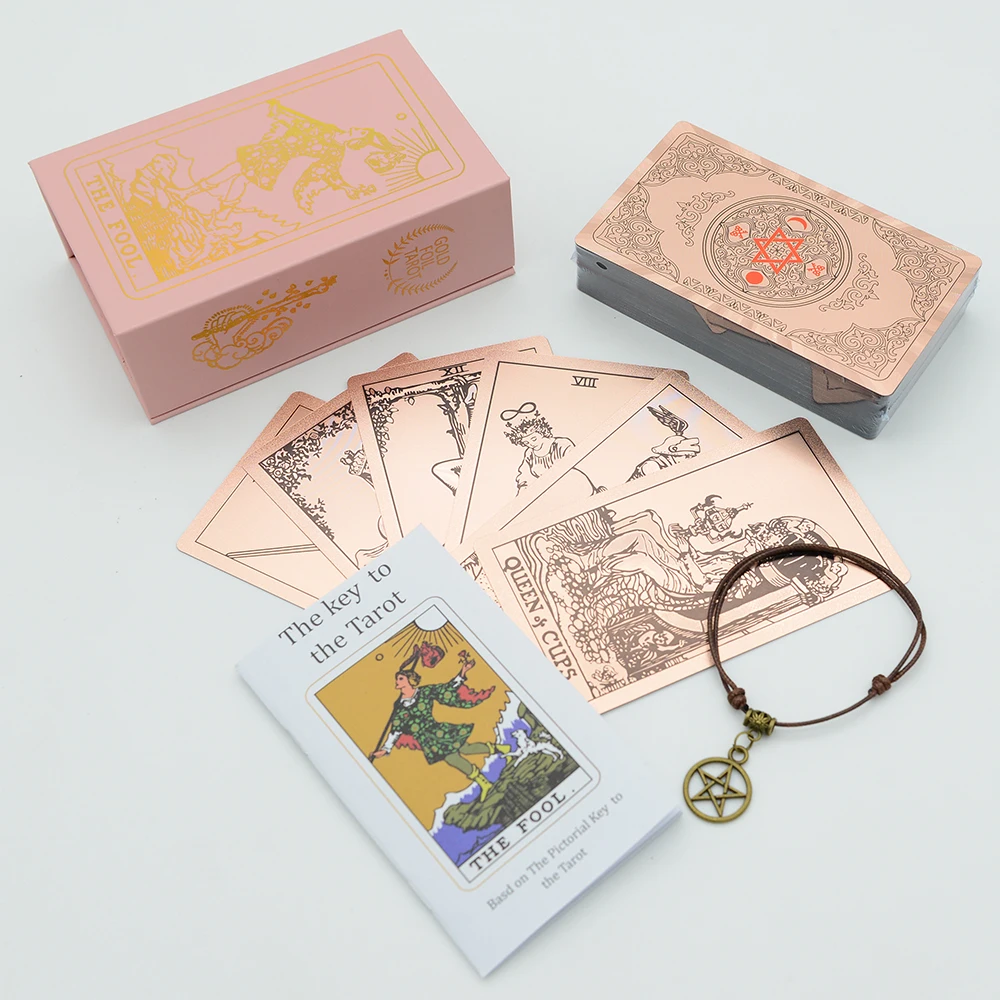 High Quality Rose Gold Foil Tarot PVC Desktop Game Divination Card Gift Box Set Powder Box Gilding Waterproof Paper Manual