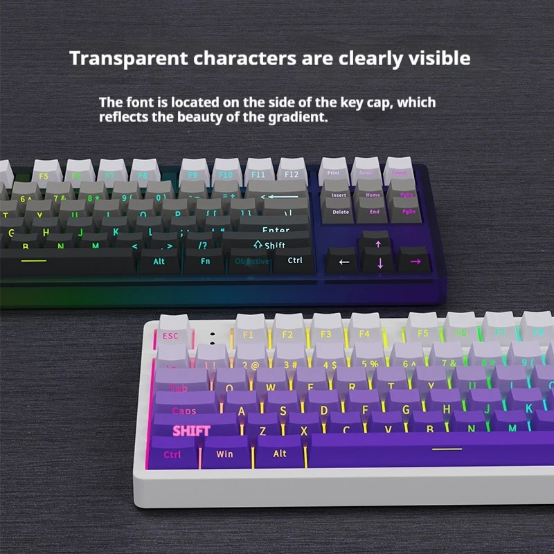 Mk870 Mechanical Keyboard Key Cap Full Set Of Ergonomic Hand Feel Side Carved Light Transmitting Ink Shadow Blackberry Matcha