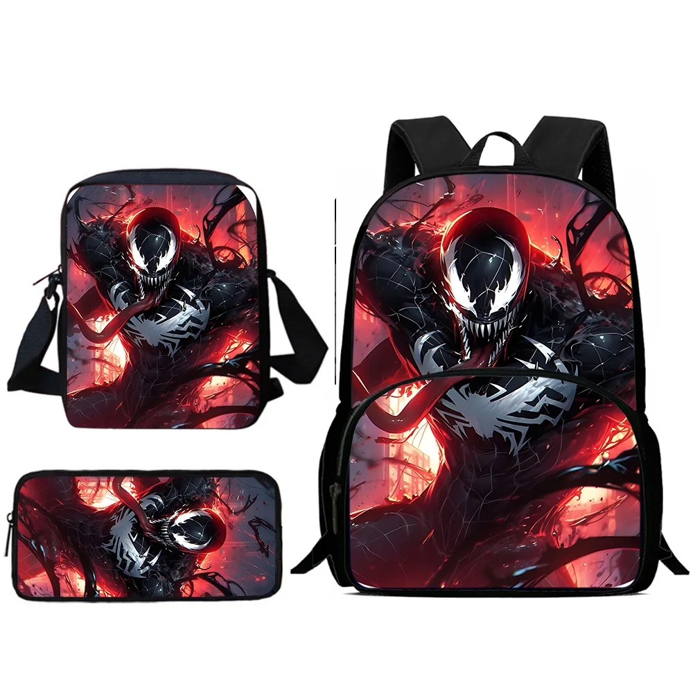 3Pcs Set Movie Venoms Child Backpacks Shoulder Bag Pencil Case Pupil Large Capacity School Bags for Boys Girls Best Gift