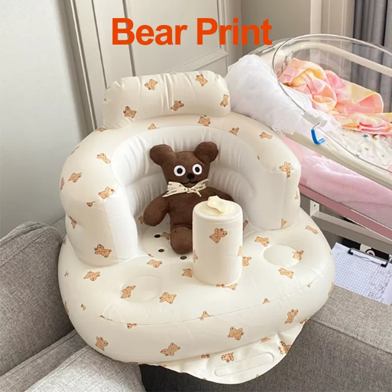 Beer Print Baby Opblaasbare Bank Draagbare Multifunctionele Kinderen Bladerdeeg Leerzitje Oefen Zitten Badstoel Val Veilige Kruk