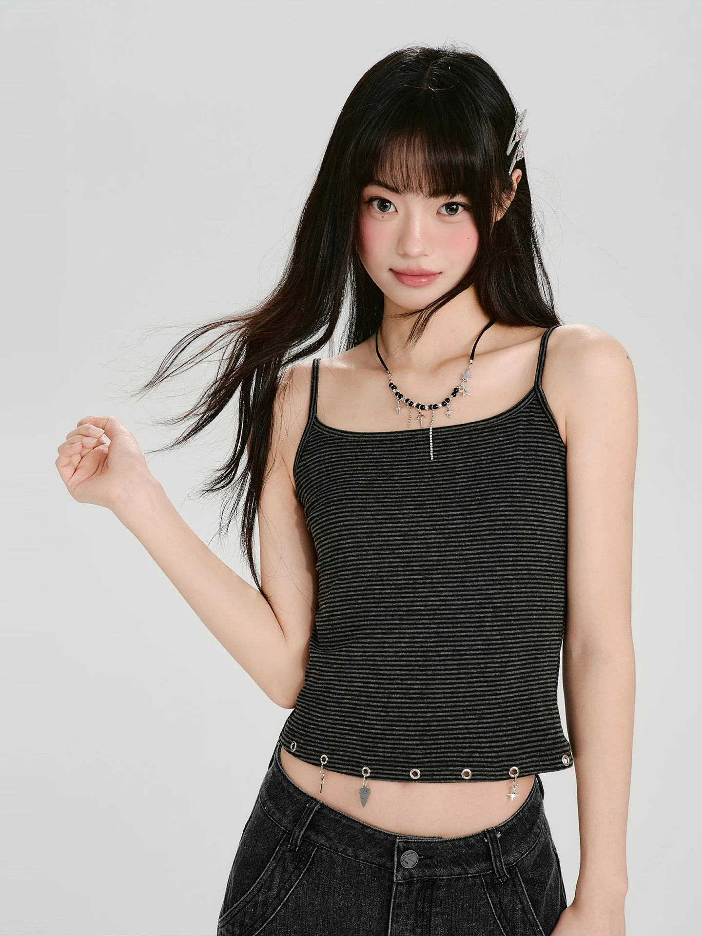 Girlyhalo American Retro Striped Halter Vest Women's Summer New Style Short Fit Body Shirt Pendant Bell Bottoms U-neckline