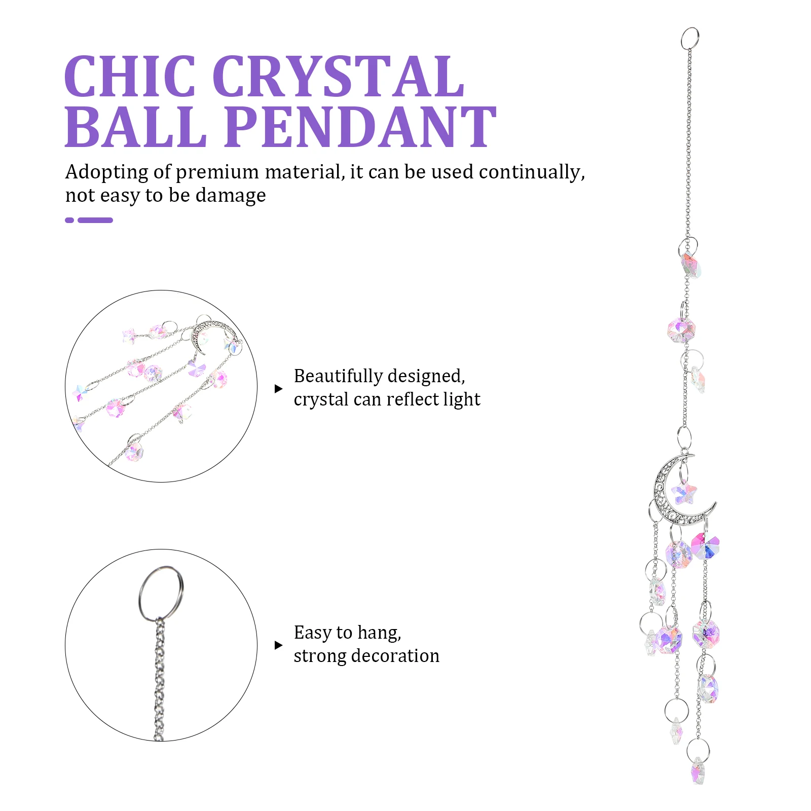 

1pc Moon Star Crystal Sun Catcher Pendant Decorative Hanging Ornament For Office Living Room Premium Iron Material