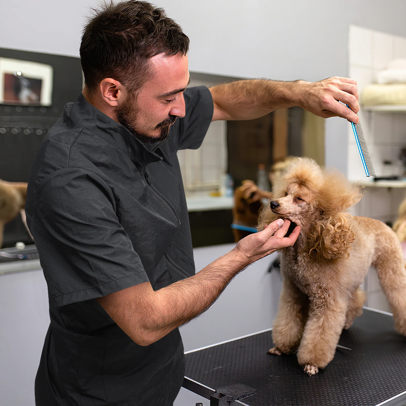 Haustierkosmetologe Größe L Wasserdichter Nylonkittel für die Hundepflege, Nagelhaarschneiden, Tierhandlung, Heimgebrauch