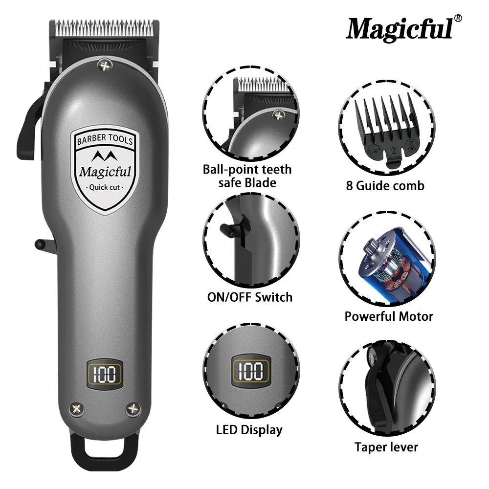 Magicful Fashion Professional Finish Hair Trimmer For Men Rechargeable Li-ion Battery Shaving Adjustable Electric Hair Clipper