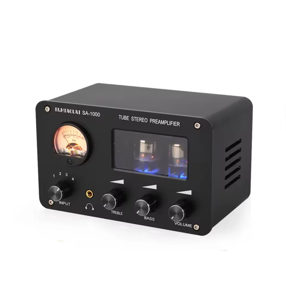 PJ-01 SA-1000 Tube Front Stage 4 in 2 Out Headphone Amplifier High and Low Pitch Adjustment Home Audio AMP With VU Meter