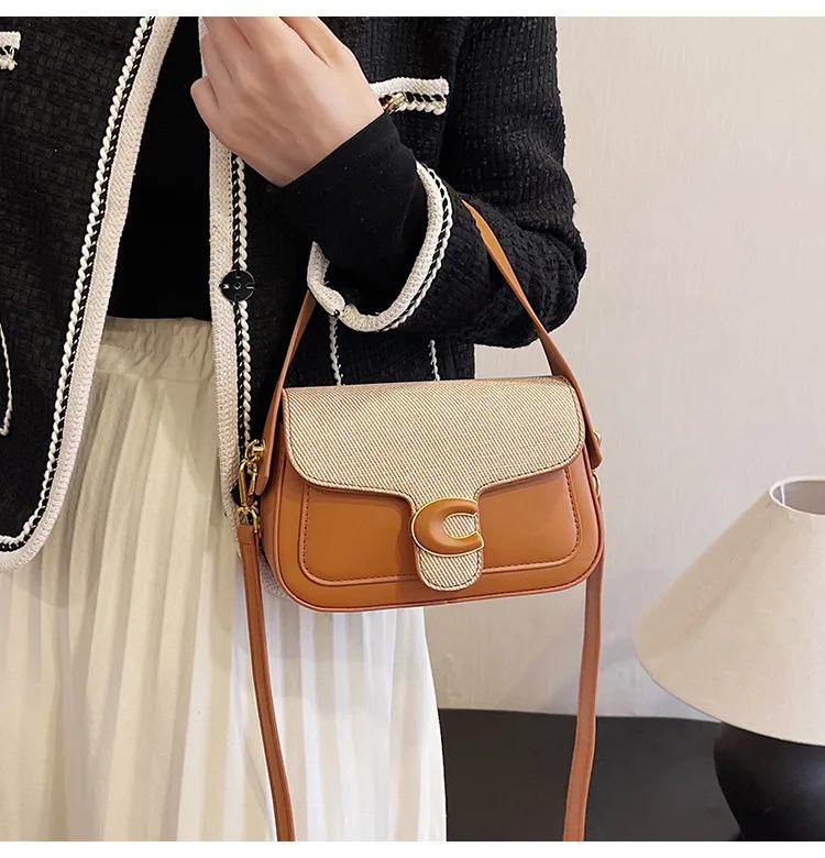 

​ ​ 2025 Модная контрастная сумка через плечо — женская универсальная маленькая квадратная сумочка, модный дизайн с иностранной текстурой ​ ​