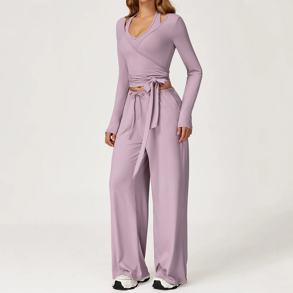 

2 Pieces Women's Tracksuit Yoga Set Workout Long Sleeved Sportswear Gym Clothing High Waist Yoga Pants Fitness Bra Sports Suits