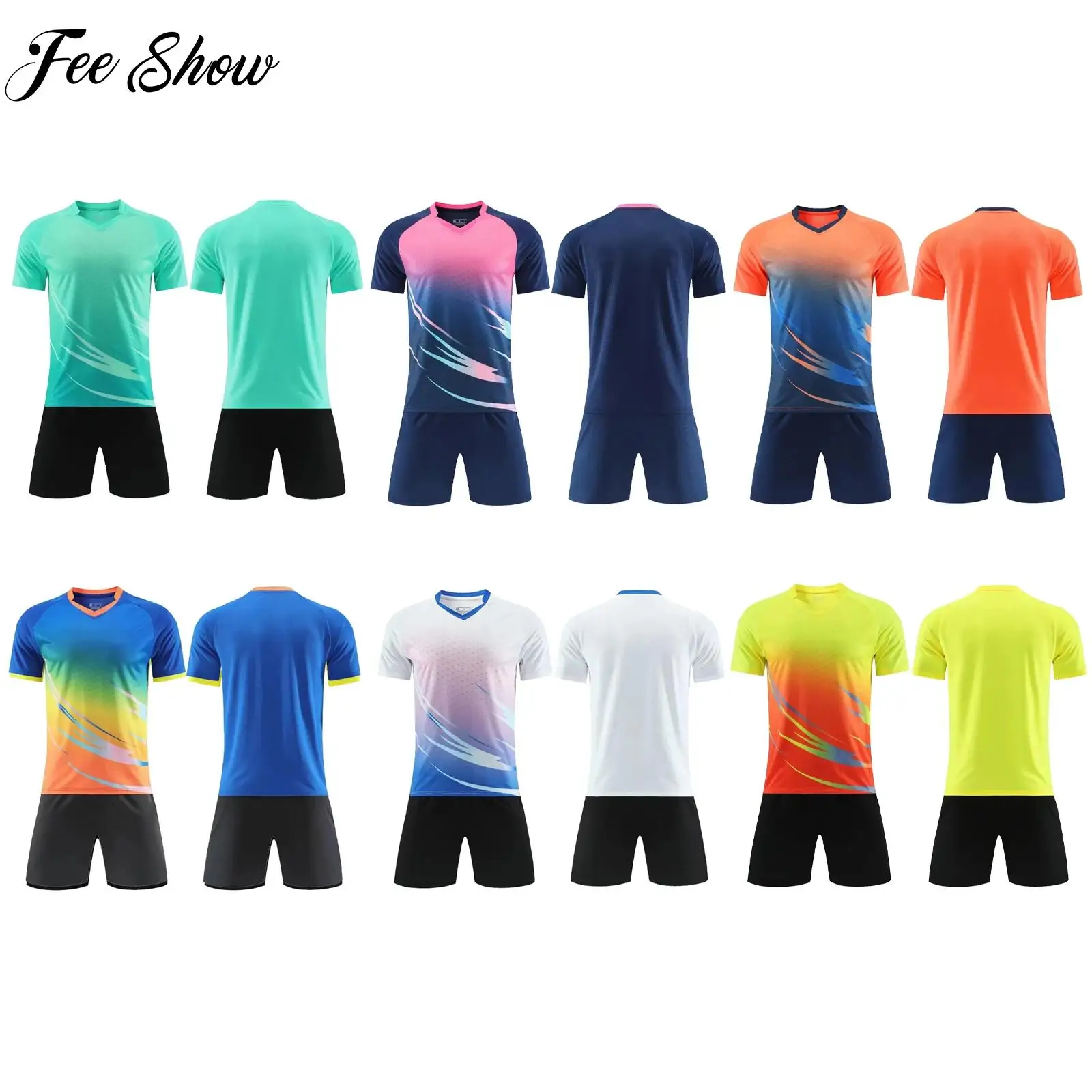 

Kids Boys Breathable Soccer Sports Outfit Unisex Children Quick-Drying Basketball Tracksuit Short Sleeve Gradient T-shirt+Shorts