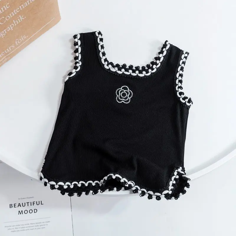 2022 Summer Girls Fashion Embroidery Vest Baby Kids Children Sleeveless Shirt Two Colors