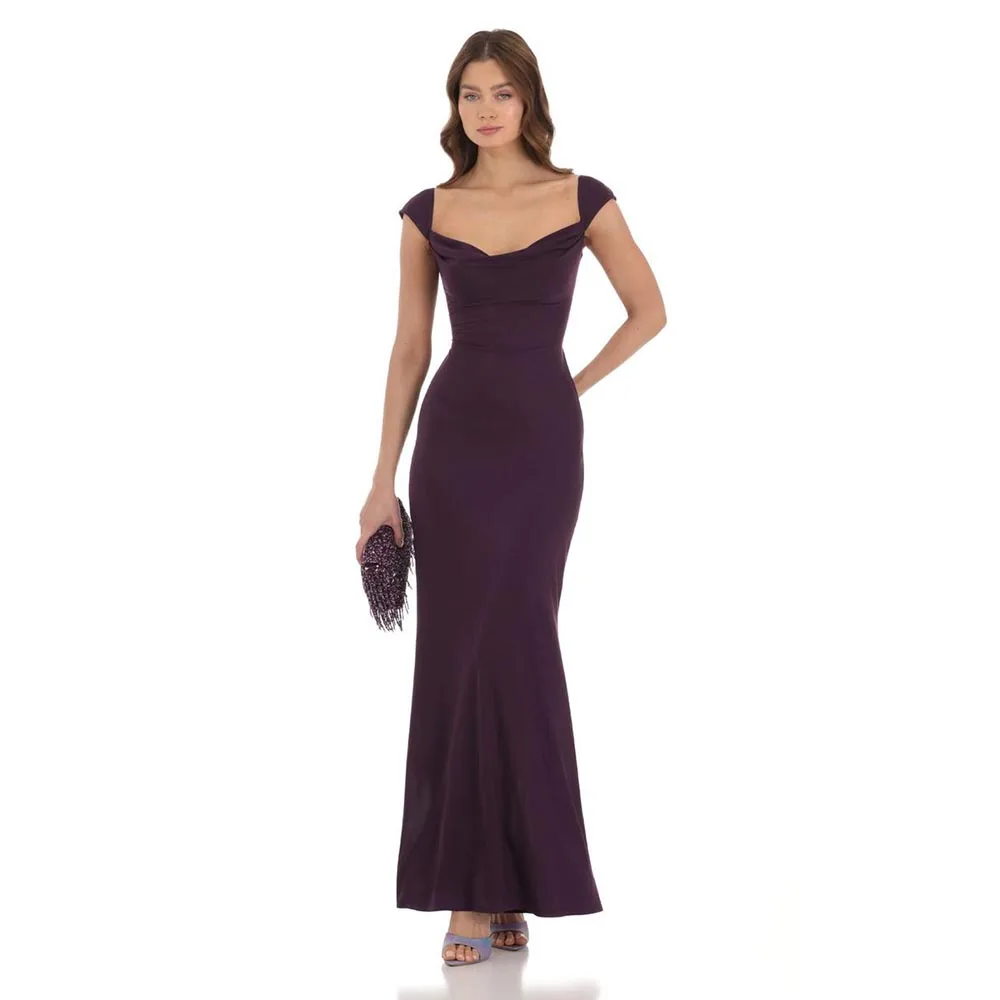 Inteligente simples roxo casamento mãe da noiva vestidos cinta de espaguete sexy sem costas em linha reta tornozelo comprimento feminino vestidos de baile