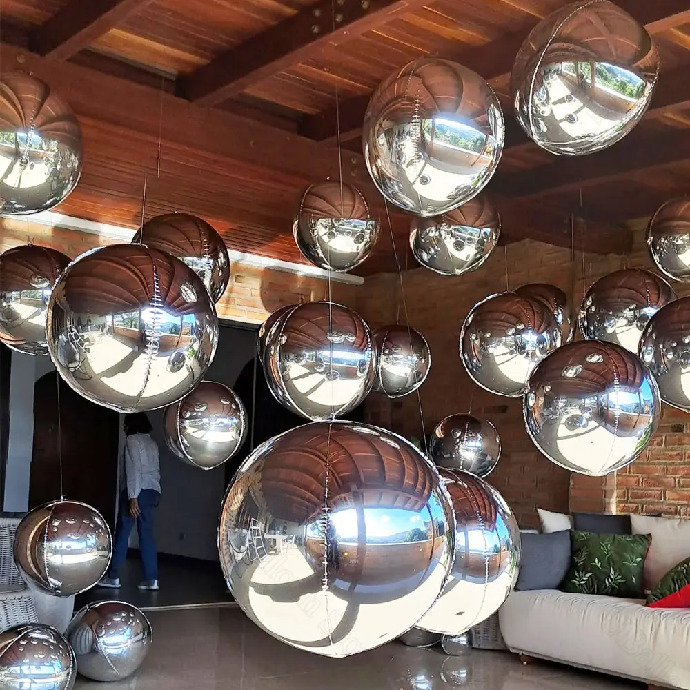 Palloncini rotondi argento 4D da 10 pezzi 10 18 22 32 pollici Grandi palloncini metallici in lamina d'argento per decorazioni per feste in argento per matrimoni di compleanno