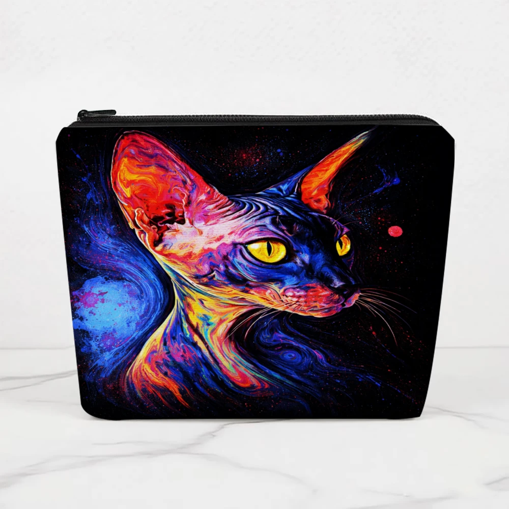 

Красочные косметички с изображением кошки на космическом фоне для девочек, косметичка, сумка для туалетных принадлежностей, пенал, сумка для хранения в путешествиях