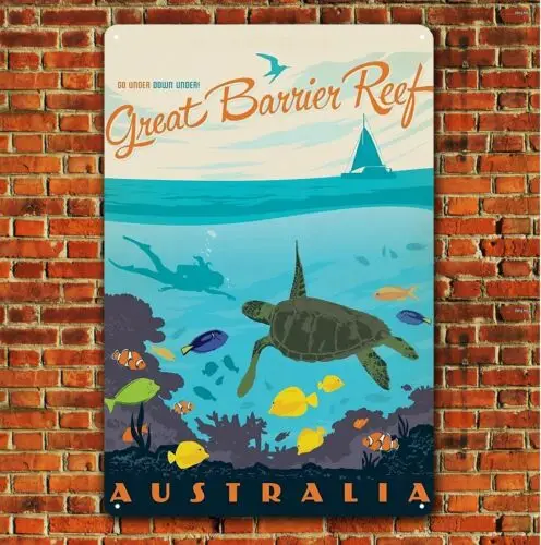 Great Barrier Reef Australia Collectable Travel Destination Metal Poster