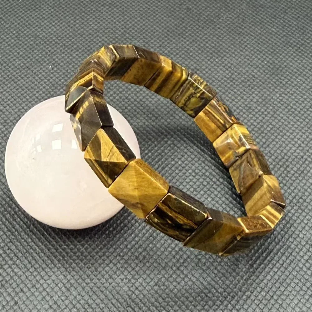 Natural Stone Square Pyramid Faceted Bead Bracelet Tiger's Eye Amethyst Crystal Meditation Hand Bangles Elastic Couple Jewelry