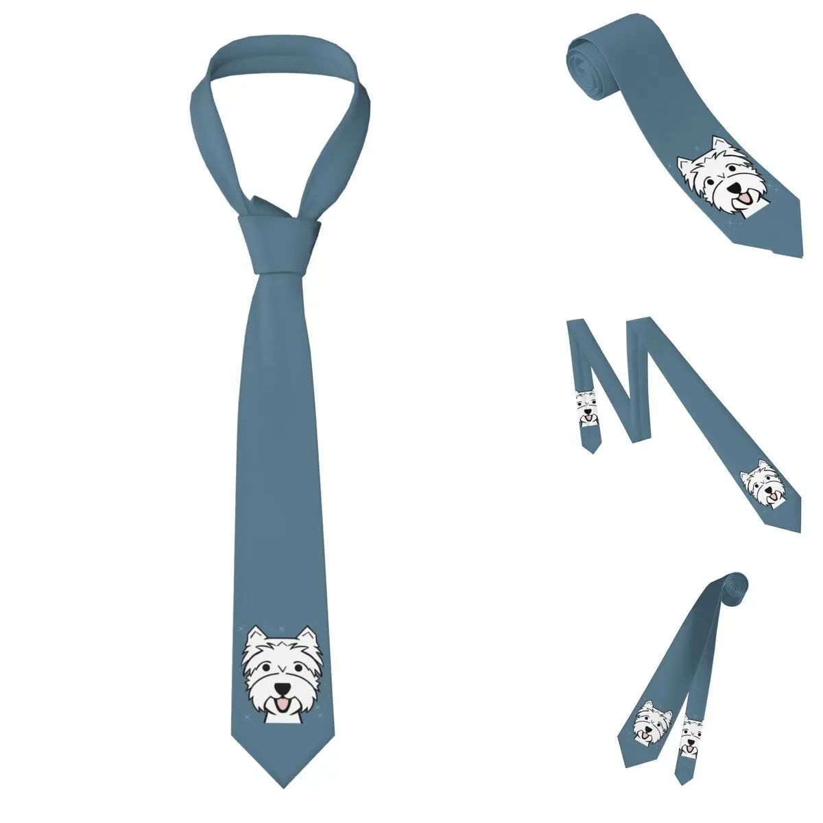 West Highland Terrier - Westies - Westie Dogs - Blue Necktie for Men Polyester Slim Neck Ties Party Accessories Tie Gravatas