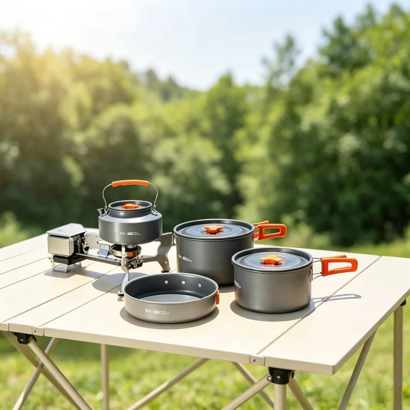 Ultralight Aluminum Outdoor Cookware 10-Piece Set, Camping Pot Kettle Kit with Carry Bag for Hiking & Picnic Travel