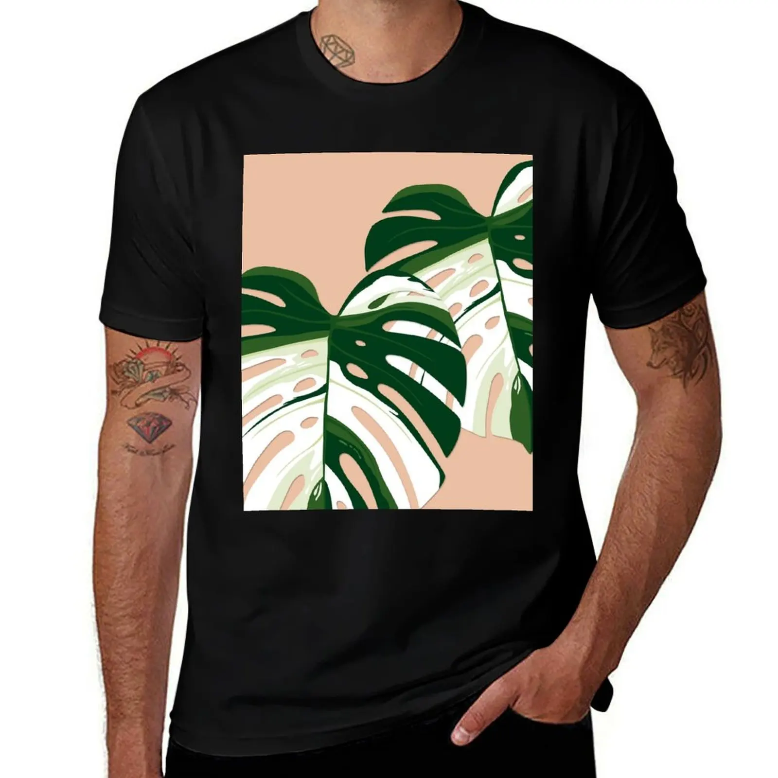Monstera Deliciosa Variegata - illustration T-Shirt Simple Trendy Casual T-Shirt