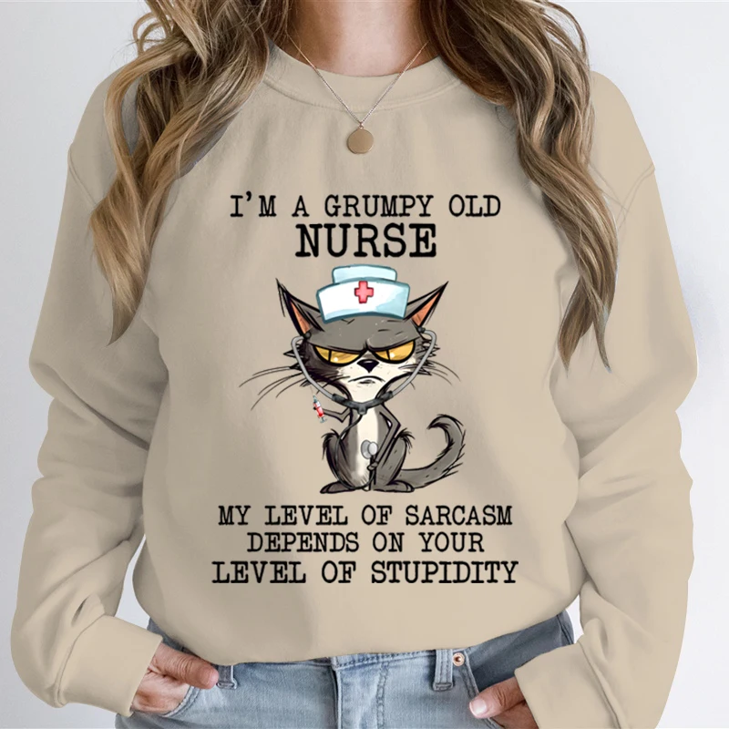 Krankenschwester Katzenliebhaber Geschenke Frauen Cartoon Sweatshirt Registrierte Krankenschwester Klassisches Herbst Sweatshirt Katzenliebhaber Krankenschwester Mode Lässig Hoodie