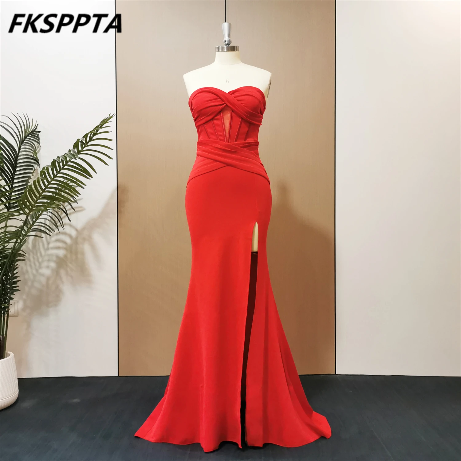 Real Photos 2024 Red Mermaid Backless Evening Dress Sweetheart Side Split Long Elastic Prom Party Gowns In Stock