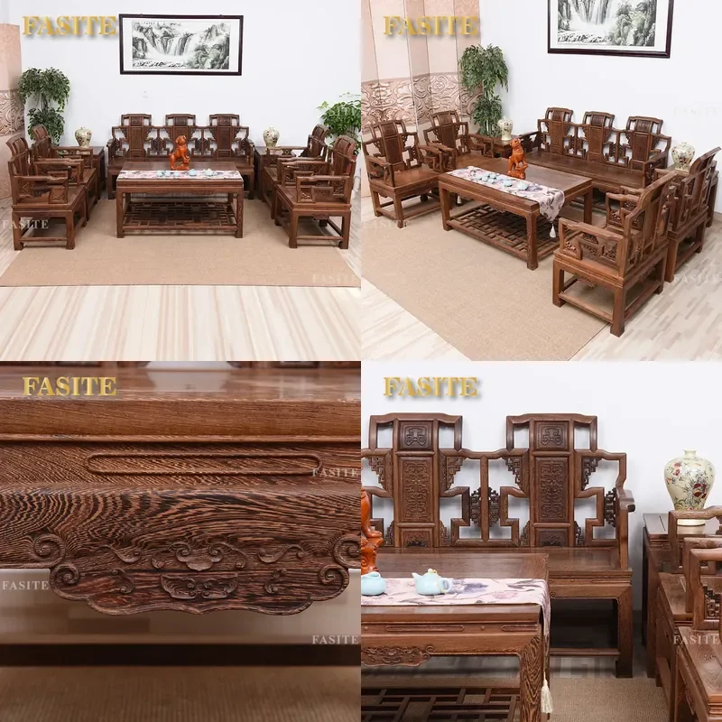 For Living Room Solid Wood Antique Chinese Sofa Chair Set Rosewood Furniture Traditional Style Durable Comfortable Home Decor
