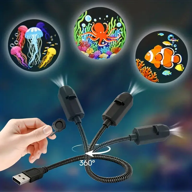 USB Plug-in Lights Turtle Jellyfish Giant Octopus Patterns Projector Light 360° Rotation Adjustable for Walls Ceilings Best Gift