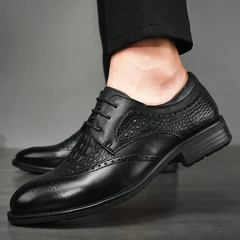 Leather Shoes for Men Lace Up Oxfords Brogue Shoes Formal Party Wedding Office Business Casual Men Leather Shoes