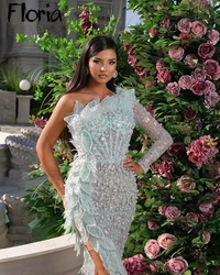 Robes De Soirée Asymmetric High Split Side Cocktail Dress With Full 3D Leaf-Shaped Dubai Luxury Prom Party Dresses Occasion Gown