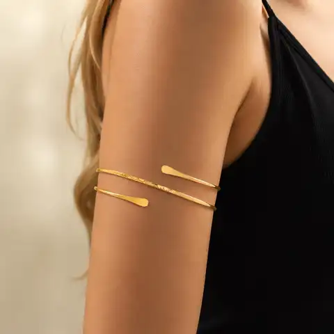 Upper Arm Cuff Bracelet for Women Minimalist Gold Plated Adjustable Open Armband Statement Party Armlet Jewelry