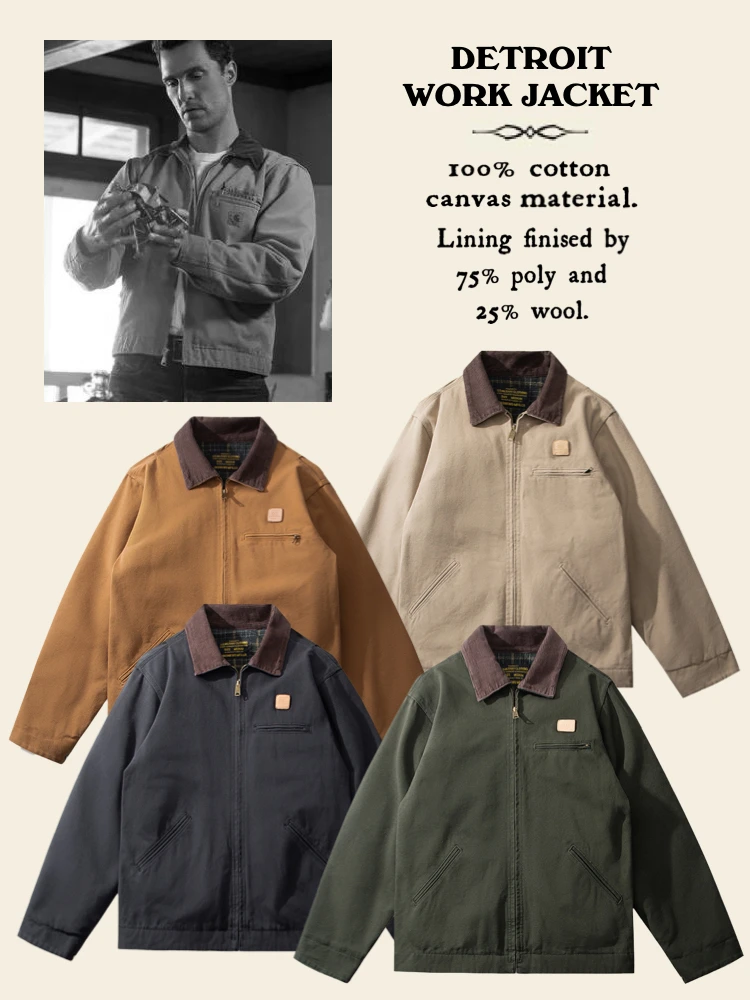 

Interr Detroit Workwear Jaet Loose Fit Canvas Turn-down Collar Thi Outerwear American Retro Sails Canvas Work Jaet