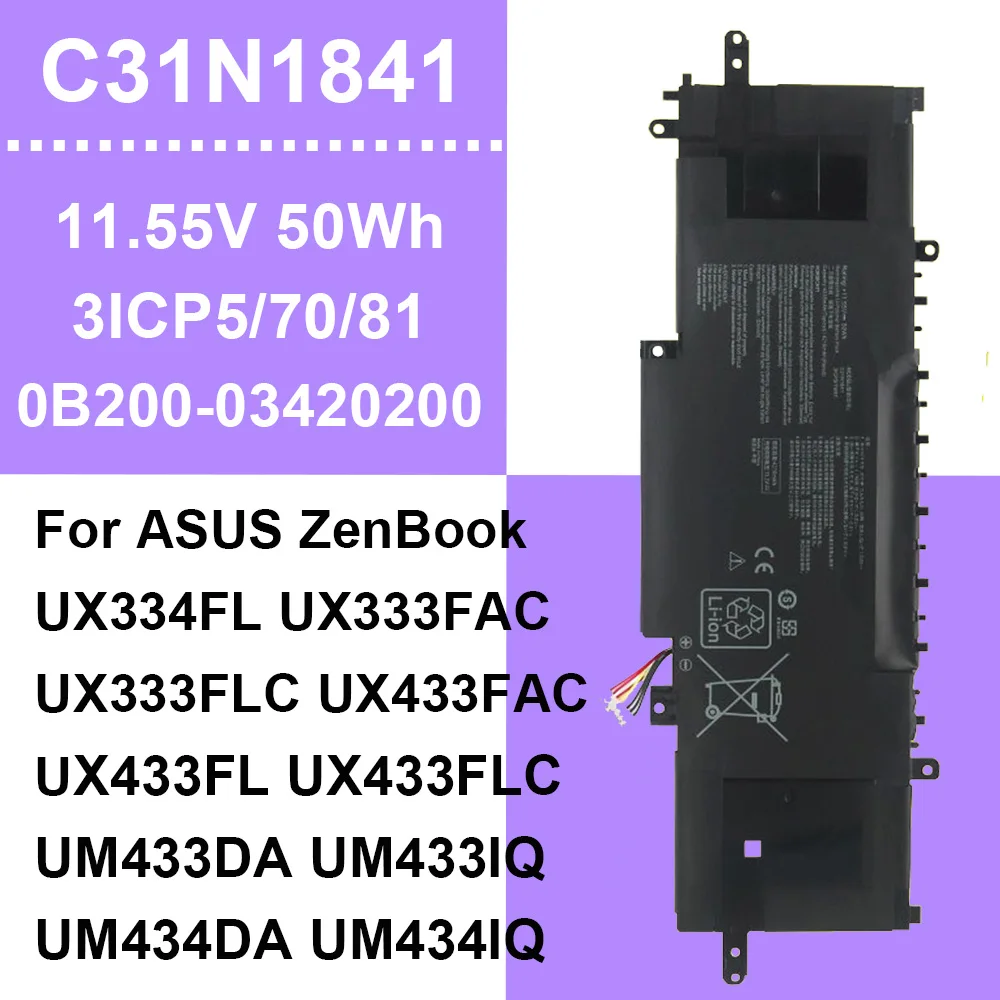 C31N1841 For ASUS ZenBook UX433FL UX433FLC UX433FAC UX334FL UX333FAC UM433DA UM433IQ UM434DA UM434IQ Laptop Battery 11.55V 50Wh