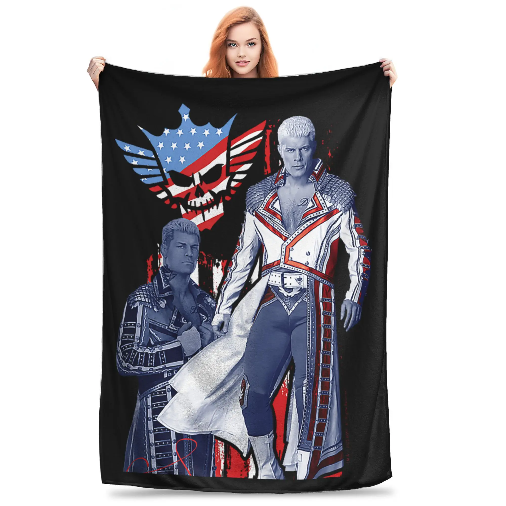 

4th Of July Cody Rhodes Americana Retro Osama Kellai Knitted Blanket Fleece Thin Throw Blanket for Bedroom Sofa Bed Rug