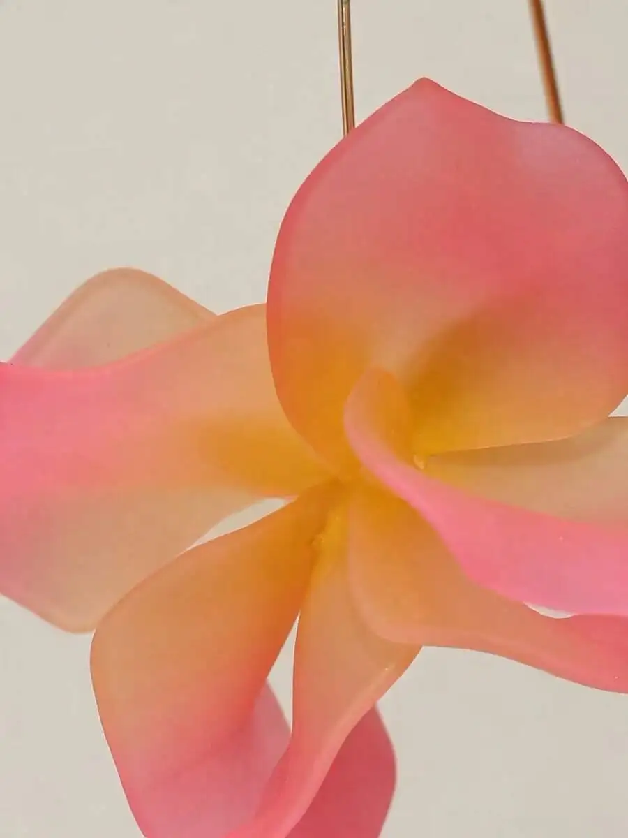 Handcrafted Pink To Orange Ombre Flower Dangle Earrings With Clear Petal And Metal Wire Frame