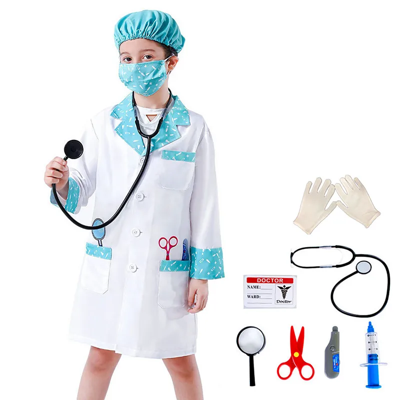 Disfraz de chaqueta de Doctor para niñas, uniforme de carrera de enfermera, Tops de veterinario, juego de rol de Halloween, juguetes médicos, juego de guantes, regalo de vacaciones