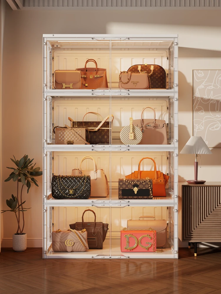 Transparent bag storage cabinet, artifact floor-to-ceiling dust-proof installation-free, put luxury goods shelves to store leath