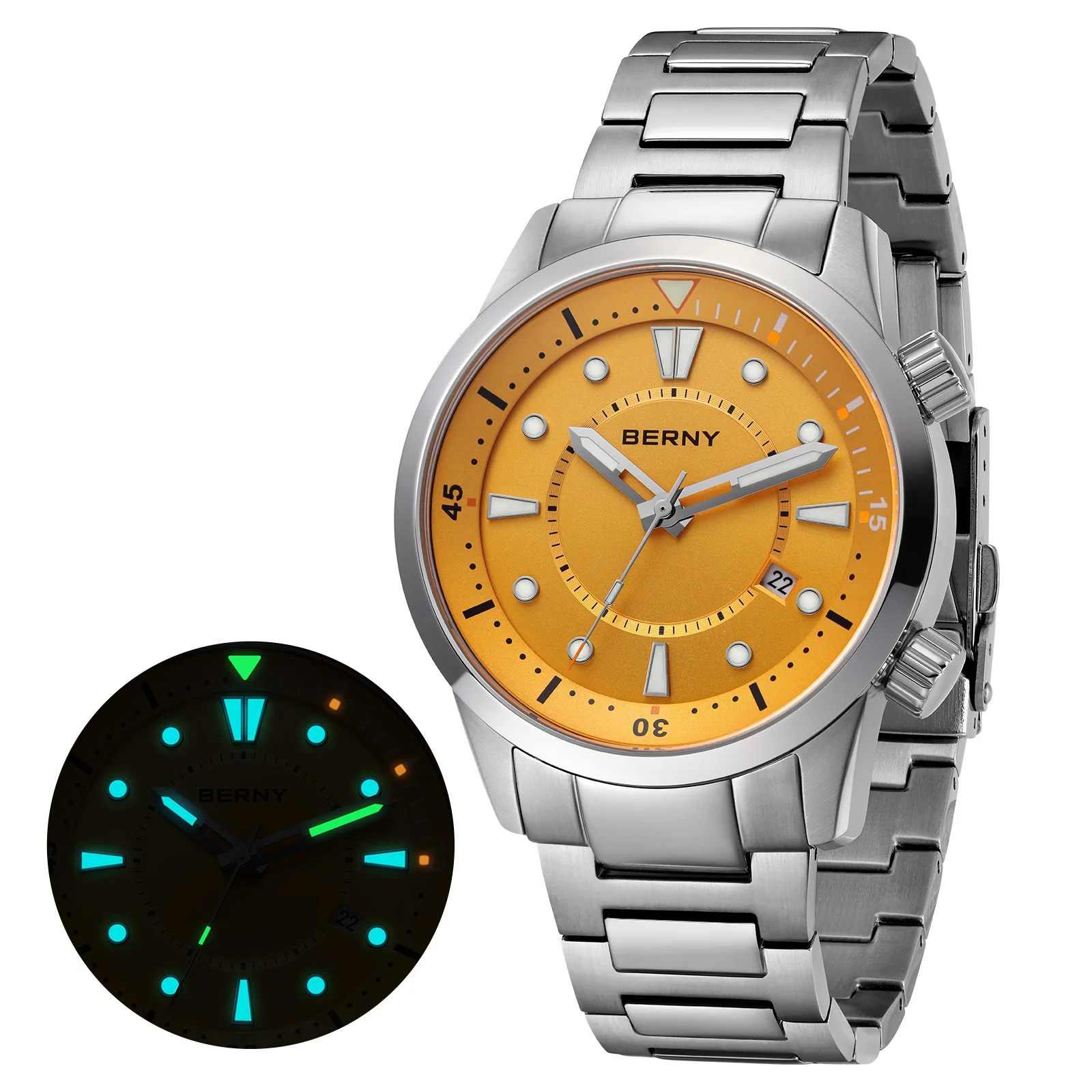 Men's Automatic Diver Watch: 200M Sapphire Stainless Steel
