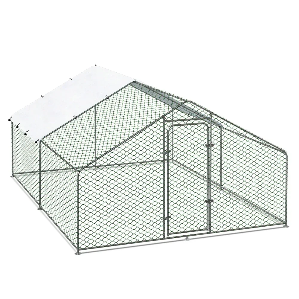 Chicken Coop with Roof Cover Heavy Duty Animal Cages Rabbit Hutch Chicken Cage Galvanized Chicken Run Metal Print Small Animals