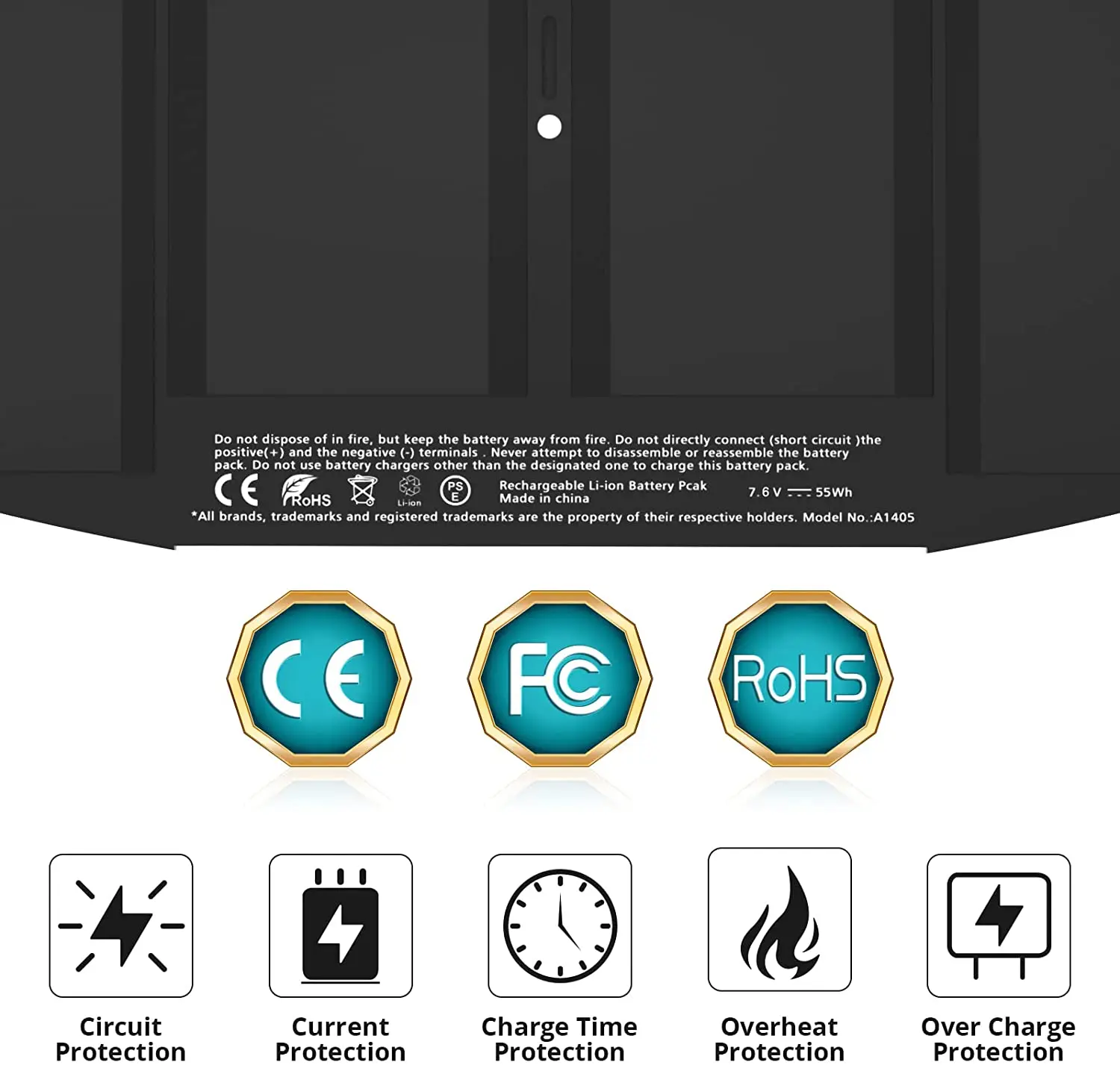 Batería de repuesto para ordenador portátil, A1466, 7,6 V, 54.4Wh, para MacBook Air de 13 pulgadas, A1466 (mediados de 2012, mediados de 2013,