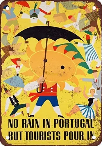 

No Rain in Portugal Retro Street Sign Household Metal Tin Sign Bar Cafe Car Motorcycle Garage Decoration Supplies