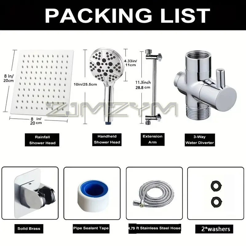 8/10/12 Inch Shower Head Handheld Bathroom Shower Set Stainless Steel Top Spray Showerhead Chrome Inwall Shower System