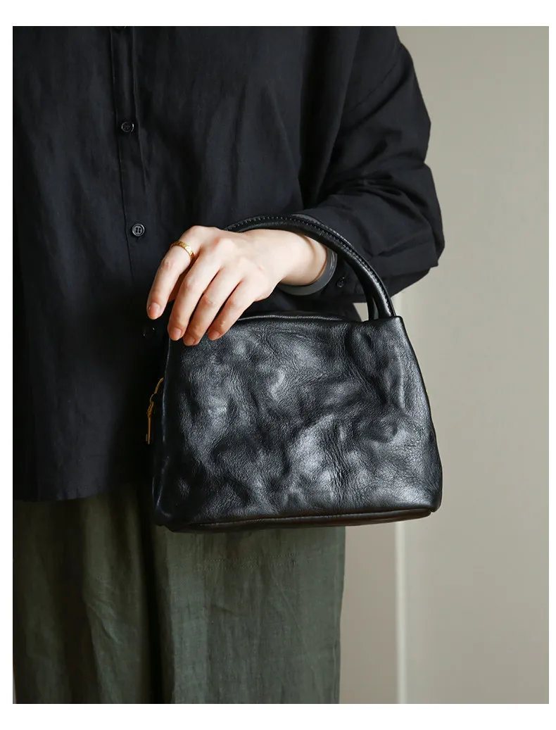 PNDME Vintage handgefertigte Damen-Handtasche aus erstklassigem Rindsleder, modische Designer-Luxus-Umhängetasche aus echtem Leder für Frauen. – Detail 20