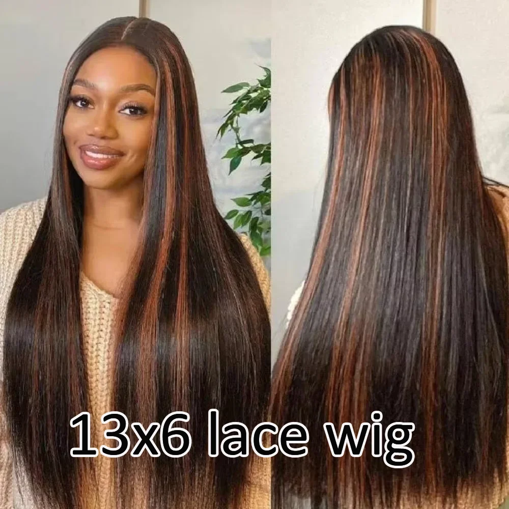 FB30 Wig Renda Depan HD Lurus Rambut Manusia dengan Kepadatan 200 13X6 HD Wig Brasil Frontal Renda Transparan untuk Wanita Kulit Hitam 46 Inci