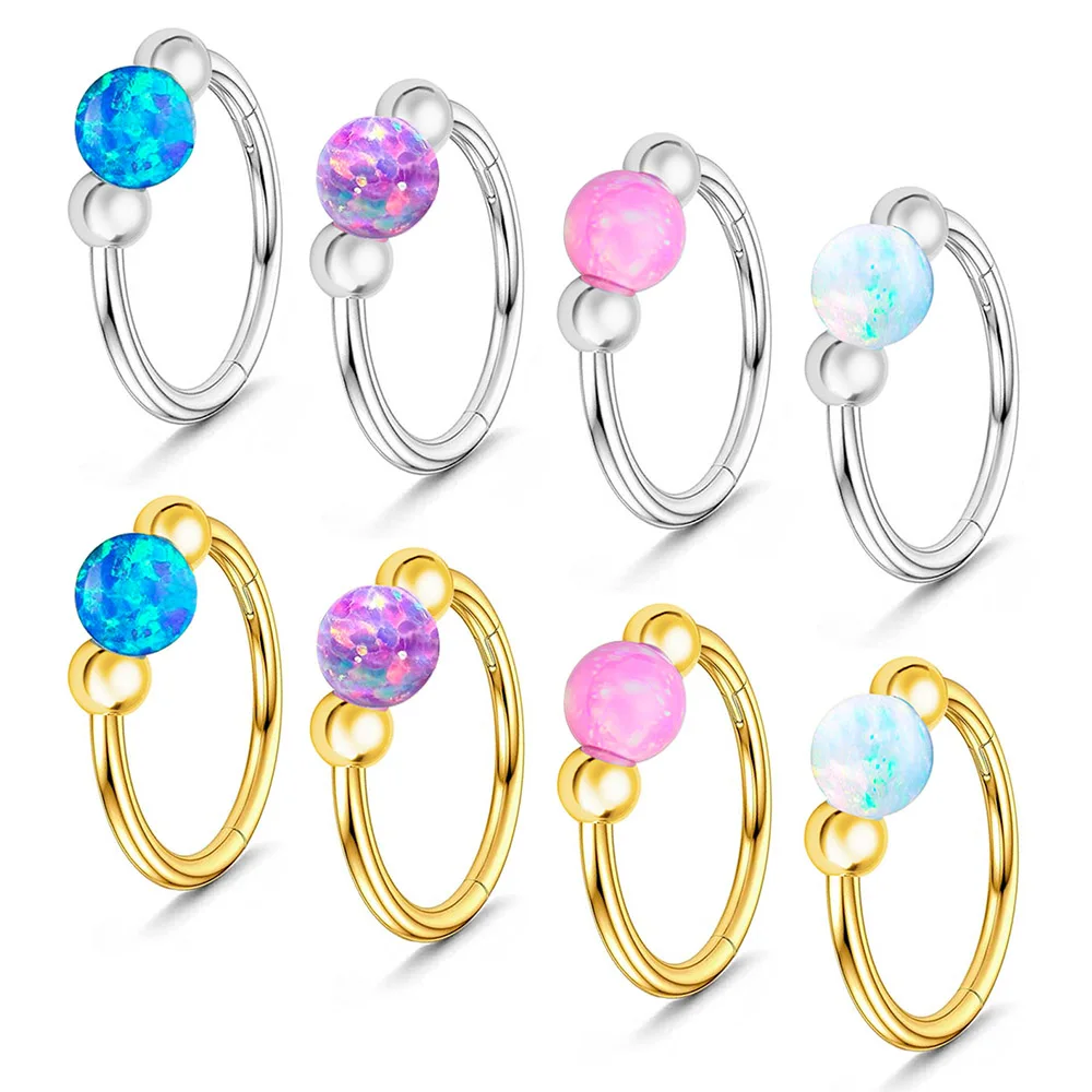 Opal Nose Ring Sparkle Set, Medical Titanium Star Cut Craft,
