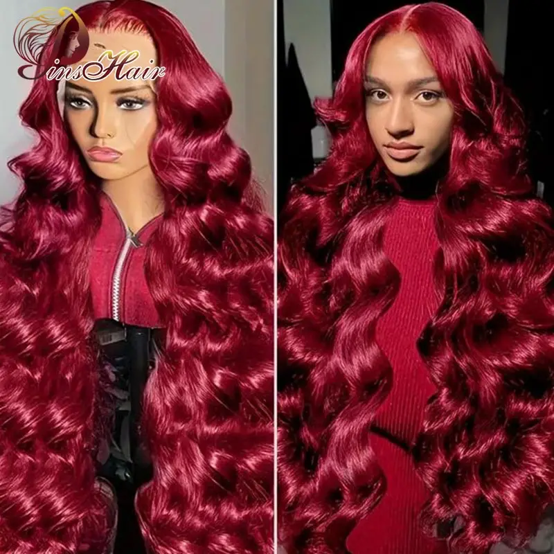 

180% 99J Burgundy Body Wave Red Colored Lace Front Human Hair Wigs 13x6 HD Lace Frontal Human Hair Wig Brazilian Wigs For Women