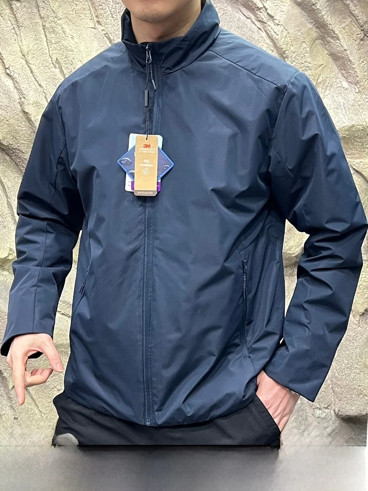 

Waterproof Fce Lined Cotton Jaet Men's Outdoor Stand Collar Tee in One Tech Fabric Warmth Youth Trend Stand Fit